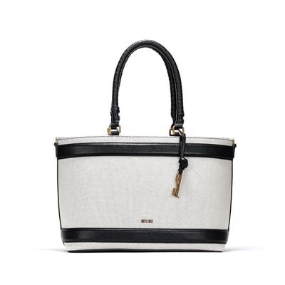 Bolsa Shopper Preto E Branco Palha Tramado Grande