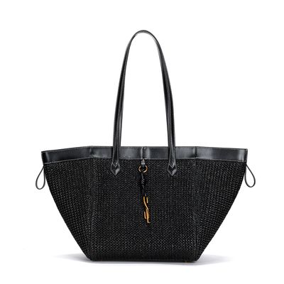 Bolsa Preta Palha Tramada Alça De Ombro