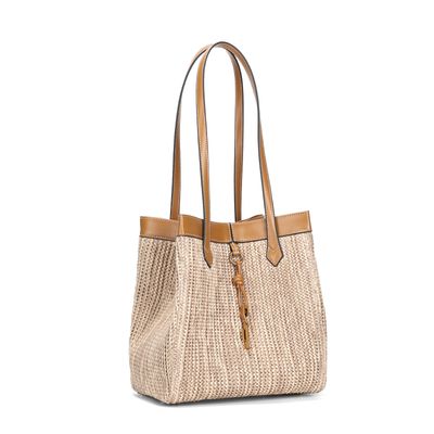 Bolsa Marrom Palha Tramada Alça De Ombro