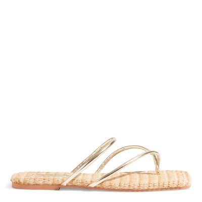 Rasteira Flat Tiras Metalizadas Dourado