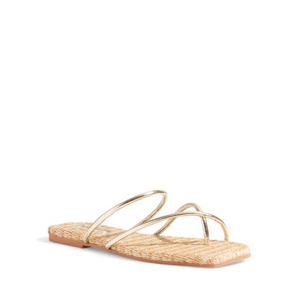 Rasteira Flat Tiras Metalizadas Dourado