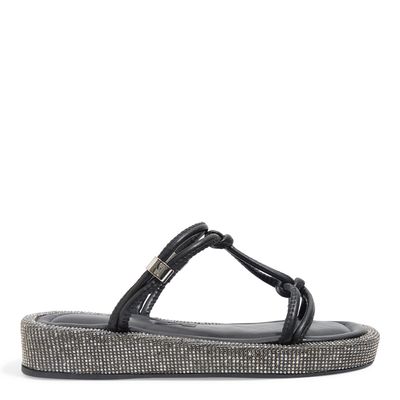 Papete Napa Tiras Entrelaçadas Strass Preta