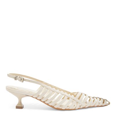 Scarpin Slingback Creme Couro Verniz Salto Taça