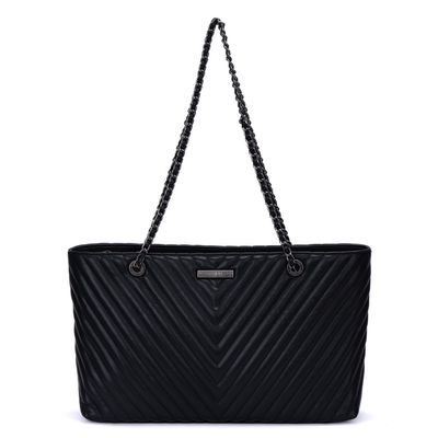 Bolsa Shopper Preta Soft Matelassê Alça Corrente