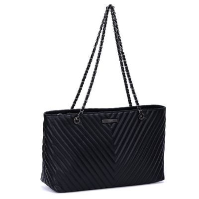 Bolsa Shopper Preta Soft Matelassê Alça Corrente