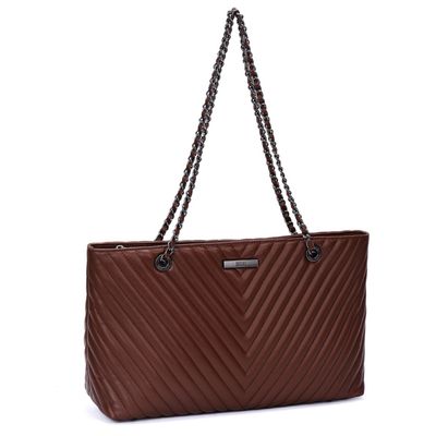 Bolsa Shopper Marrom Soft Matelassê  Alça Corrente