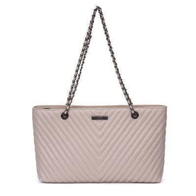 Bolsa Shopper Off White Soft Matelassê Alça Corrente