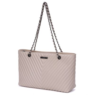 Bolsa Shopper Off White Soft Matelassê Alça Corrente