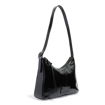 Bolsa Couro Verniz Preta Alça De Ombro