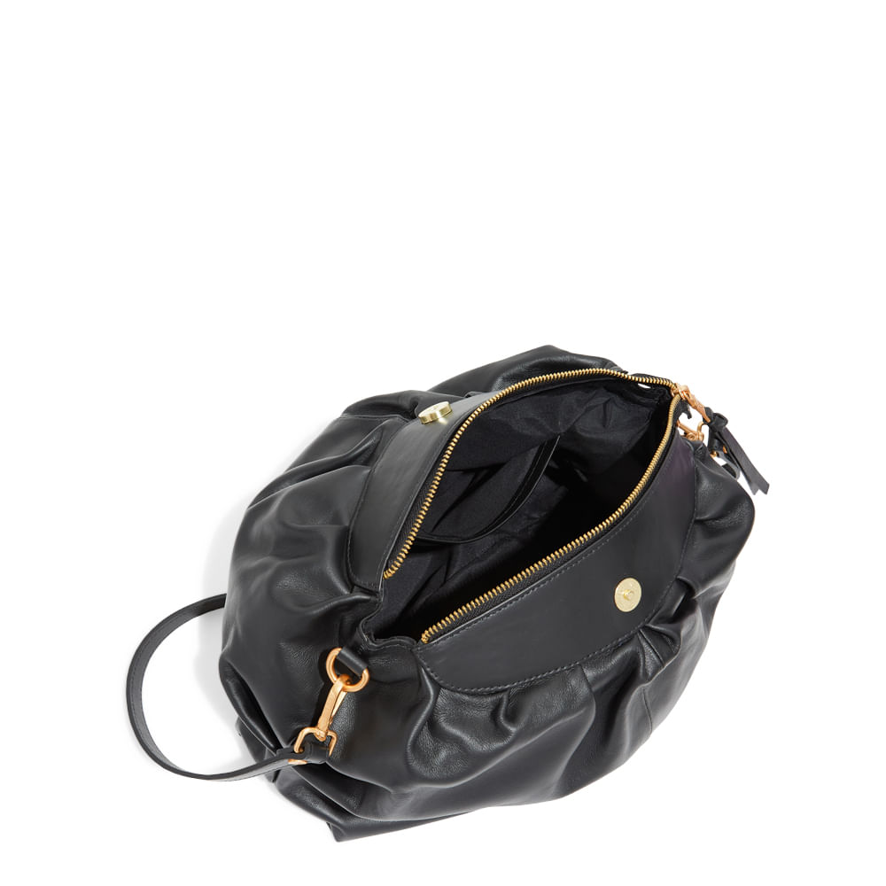 Bolsa Couro Soft Franzido Preto Transversal - Santa Lolla Bolsa Couro Soft Franzido Preto Transversal - Santa Lolla