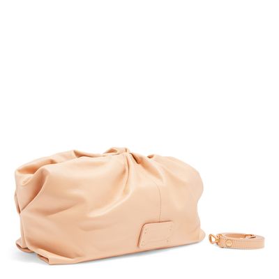 Bolsa Couro Soft Franzido Bege Amêndoa Transversal