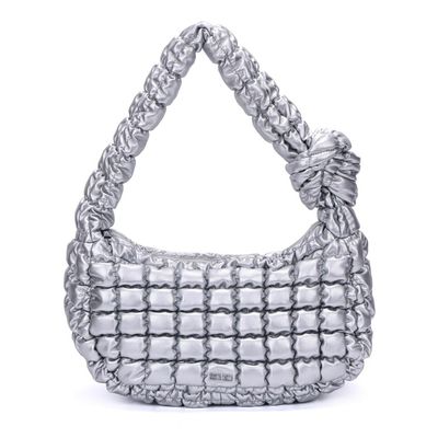 Bolsa Nylon Prata Matelassê Alça Nó