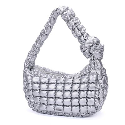 Bolsa Nylon Prata Matelassê Alça Nó