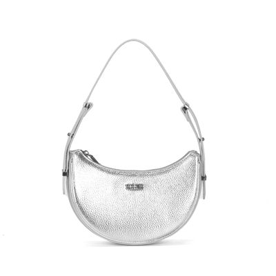 Bolsa Material Metalizado Prata Alça De Ombro
