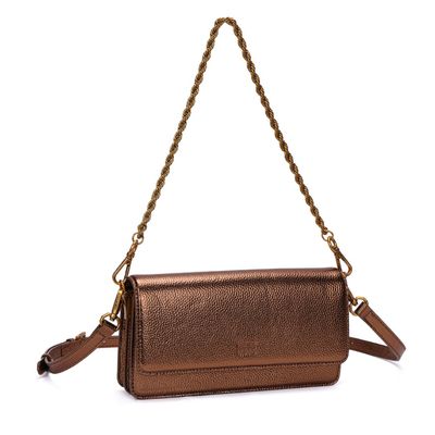 Bolsa Baguete Metalizado Cobre Duas Alças