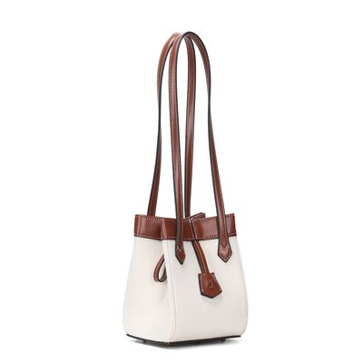 Bolsa Tramado Marrom e  Creme Alça Longa