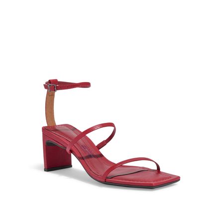 Sandália Couro Pelica Premium Vermelho Cherry Salto Reto Baixo