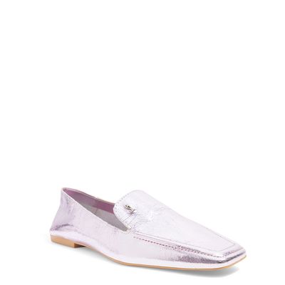 Mocassim Couro Craquele Rosa Claro Bico Quadrado