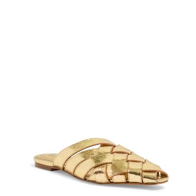 Mule Couro Craquele Dourado Tiras Entrelaçadas