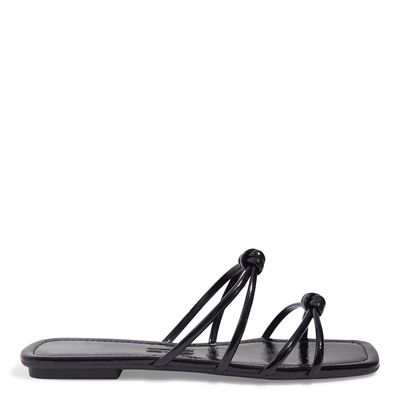 Rasteira Verniz Glossy Bico Quadrado Preta