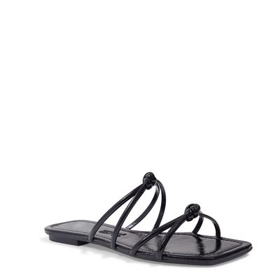 Rasteira Verniz Glossy Bico Quadrado Preta