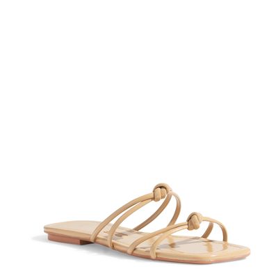Rasteira Verniz Glossy Bico Quadrado Bege