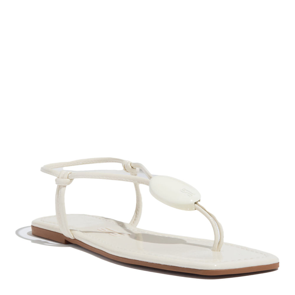 Rasteira Verniz Glossy Off White Bico Quadrado - Santa Lolla