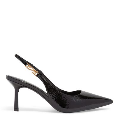 Scarpin Slingback Verniz Preto Salto Fino
