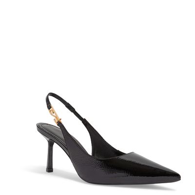 Scarpin Slingback Verniz Preto Salto Fino