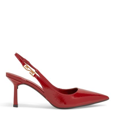 Scarpin Slingback Verniz  Bico Fino Salto Médio Vermelho
