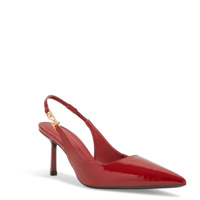 Scarpin Slingback Verniz  Bico Fino Salto Médio Vermelho