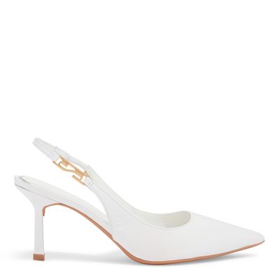 Scarpin Slingback Verniz  Bico Fino Salto Médio Branco