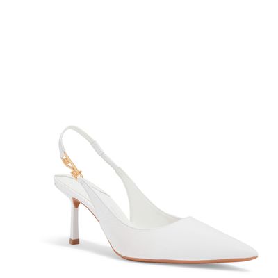 Scarpin Slingback Verniz  Bico Fino Salto Médio Branco