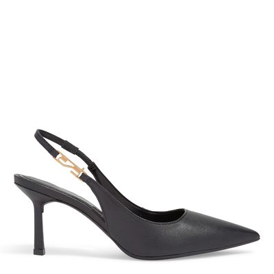 Scarpin Slingback Couro Pelica Soft Bico Fino Salto Médio Preto