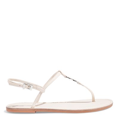 Rasteira Couro Nobre Tiras Finas Bico Redondo Off White