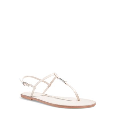 Rasteira Couro Nobre Tiras Finas Bico Redondo Off White
