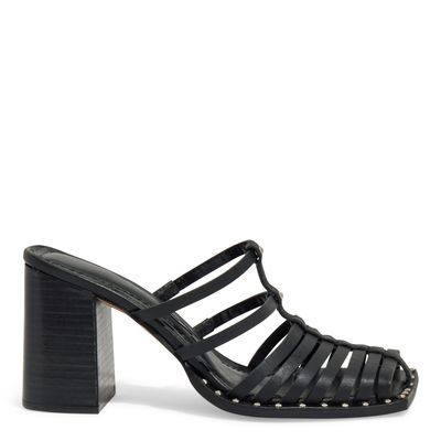 Mule Couro Confort Preto Salto Alto Bloco
