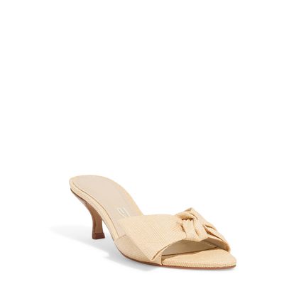 Mule Palha Salto Baixo Fino Laço Creme