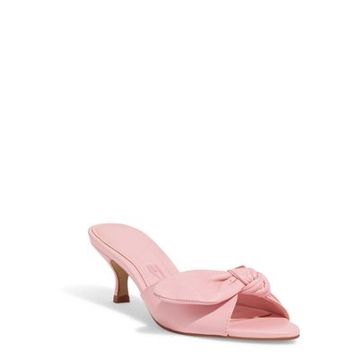 Mule Couro  Salto Baixo Fino Laço Rosa
