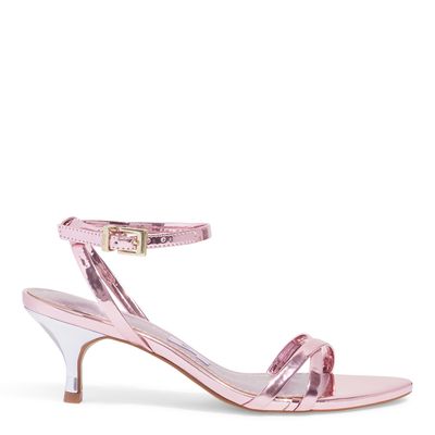 Sandália Specchio Salto Baixo Bico Fino Rosa Metalizado