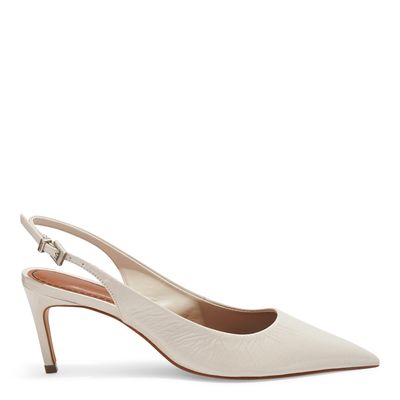 Scarpin Slingback Verniz Show Creme Bico Fino Salto Médio