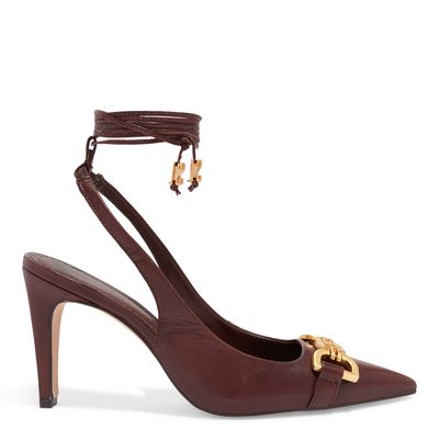 Scarpin Slingback Amarração Couro Pelica Marrom