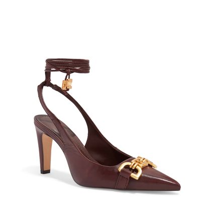 Scarpin Slingback Amarração Couro Pelica Marrom