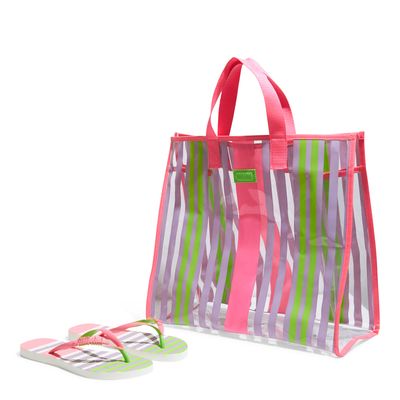 Kit Chinelo Flip Flop E Bolsa De Praia Rosa