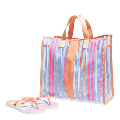 Kit Chinelo Flip Flop E Bolsa De Praia Laranja