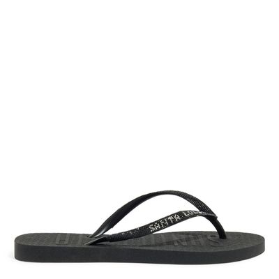 Chinelo Flip Flop Preto Borracha Tiras Brilho