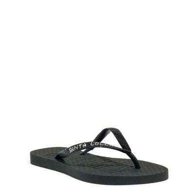 Chinelo Flip Flop Preto Borracha Tiras Brilho