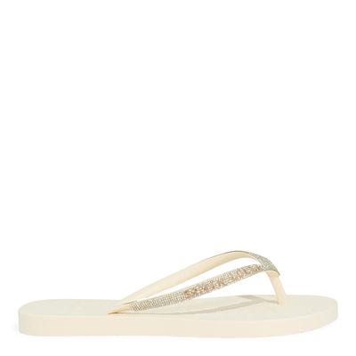 Chinelo Flip Flop Off White Borracha Brilho Strass