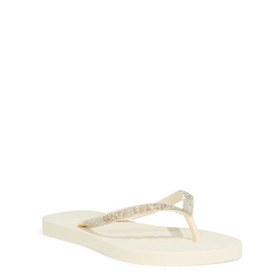 Chinelo Flip Flop Off White Borracha Brilho Strass