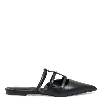 Mule Couro Confort Preto Bico Fino
